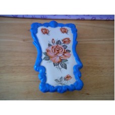 Vintage Wall Pocket Hanger, Roses, Blue Border, Sittre Ceramic Prod 1982   223069489578